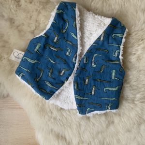 GILET TEDDY blanc réversible , imprimé "Crocodile"